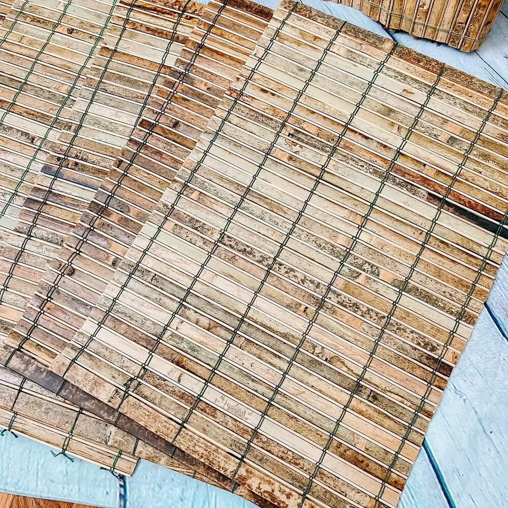 Vtg Lot 8 Nautical Bamboo Reed Wood Placemats & Table Runner Tiki Bar Tropical